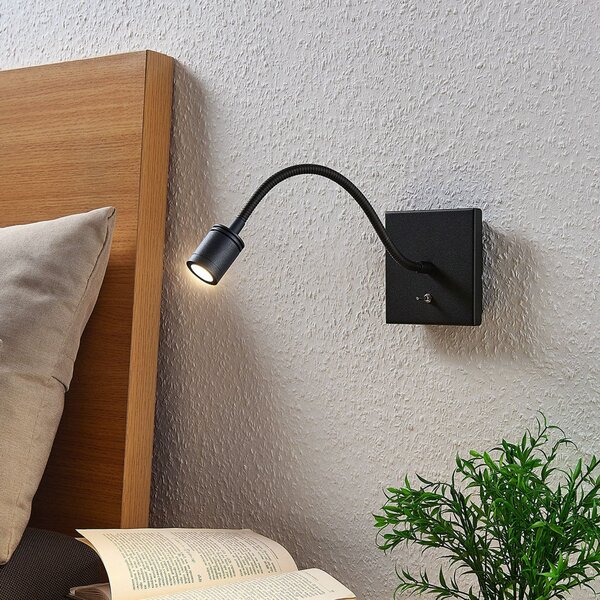 Lindby LED stenska svetilka Mayar, črna, kovinska, bralna svetilka, 11cm, Črna, spalnica, Kovina, Sodobni
