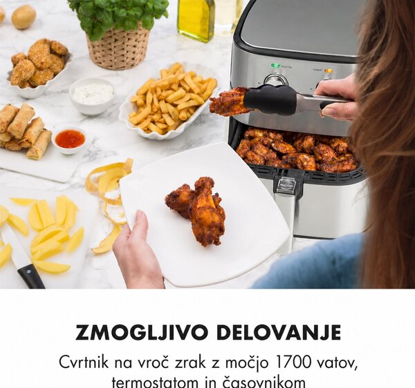 Klarstein AeroVital, cvrtnik z vročim zrakom, 1700 W, 5 l, časovnik, nerjaveče jeklo, srebrna