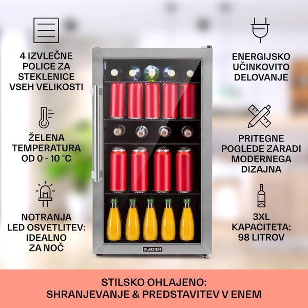Klarstein Beersafe 3XL, hladilnik, 98 l, 4 izvlečne police, 7 ravni, črna barva