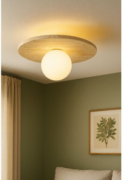 Bež lončena stropna svetilka s steklenim senčilom ø 12 cm Hilde – Opviq lights