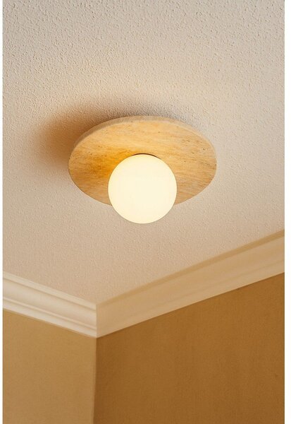 Bež lončena stropna svetilka s steklenim senčilom ø 12 cm Hilde – Opviq lights