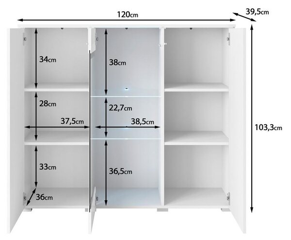 P & B Visoka Komoda Vera 120, Črna, Barva Hrasta