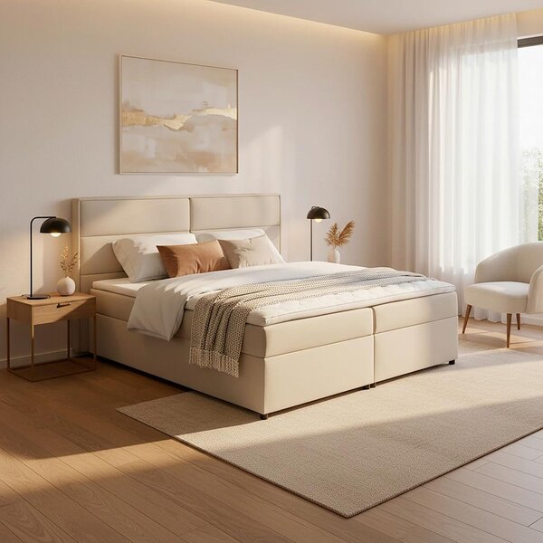 Bessagi Home Postelja Boxspring Kiara, Bež, Z Nadvložkom, 180x200
