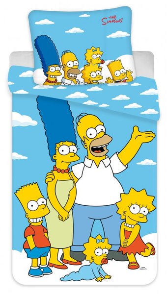 Otroška bombažna posteljnina THE SIMPSONS FAMILY CLOUDS, modra Dimenzije posteljnine: 70 x 90 cm | 140 x 200 cm