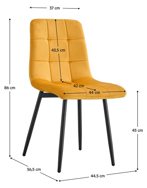 KONDELA Stol, rumena tkanina Velvet/črna, RAMITA TYP 3