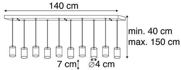 Sodobna viseča svetilka črna 140 cm 10-svetlobna - Facil