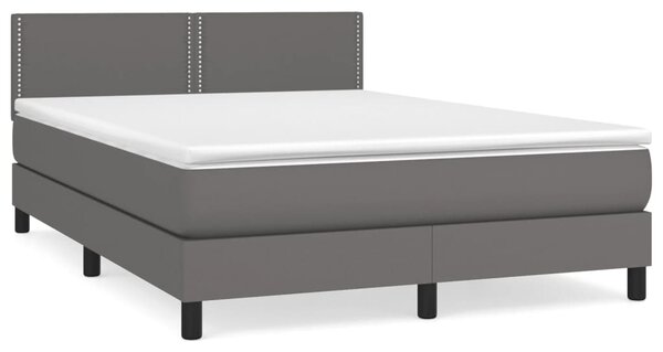 VidaXL Box spring postelja z vzmetnico siv 140x190 cm umetno usnje