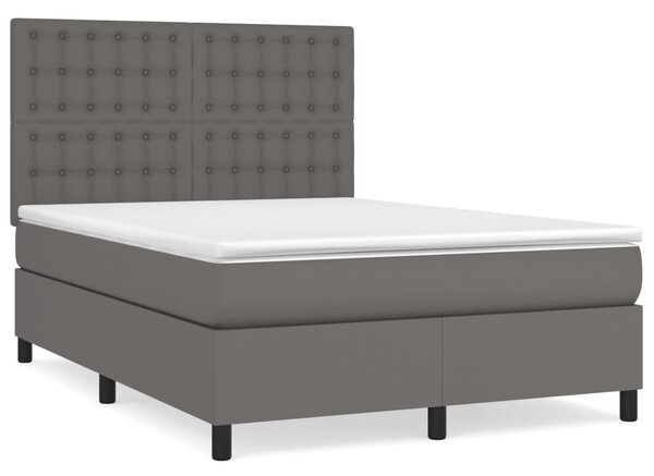 VidaXL Box spring postelja z vzmetnico siv 140x190 cm umetno usnje