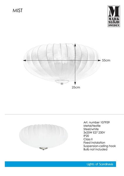Bela stropna svetilka Markslöjd Mist Plafond 3L