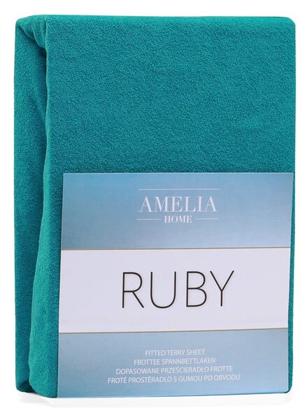 Temno zelena/modra napenjalna rjuha iz frotirja 90x200 cm Ruby – AmeliaHome