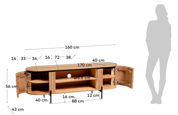 TV omarica iz masivnega manga v naravni barvi 160x56 cm Licia – Kave Home