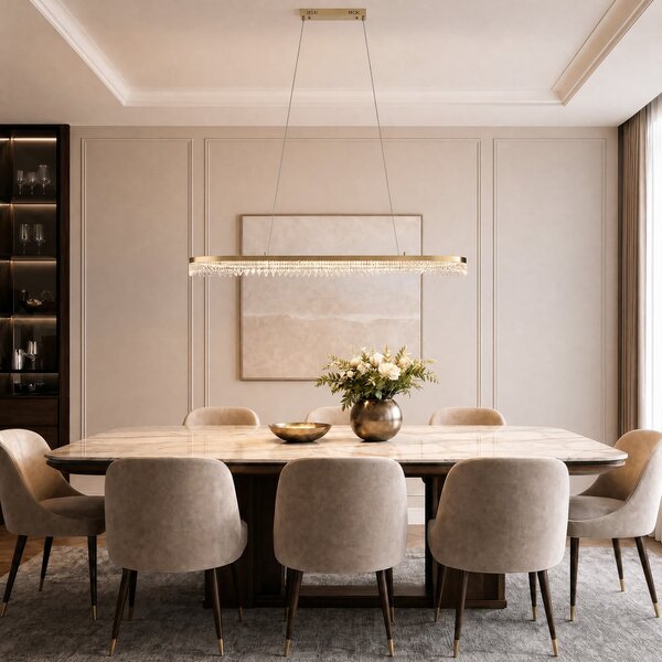 Milagro Lighting LED viseča svetilka Preciosa, zlata, kovina, dolžina 120 cm, Zlata / medeninasta, Dnevna soba / jedilnica, Kovina, Sodobni
