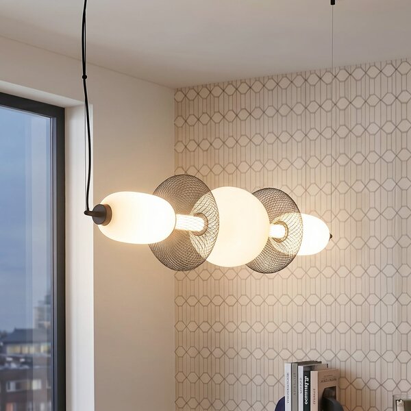 Milagro Lighting LED viseča svetilka Arame, črna/bela, steklo, dolžina 93,5 cm, Bela, Dnevna soba / jedilnica, Steklo, Sodobni
