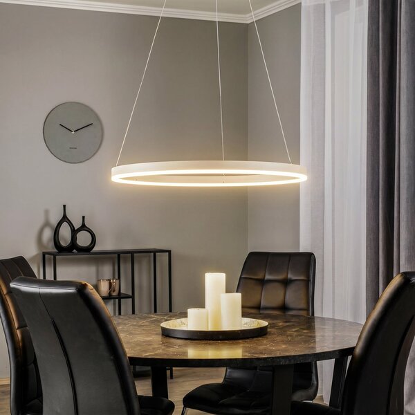 Arcchio LED-visoka svetilka Albiona, bež, 1 obroč, Ø 60 cm, zatemnjen, Bež, Kuhinja, Kovina, Sodobni