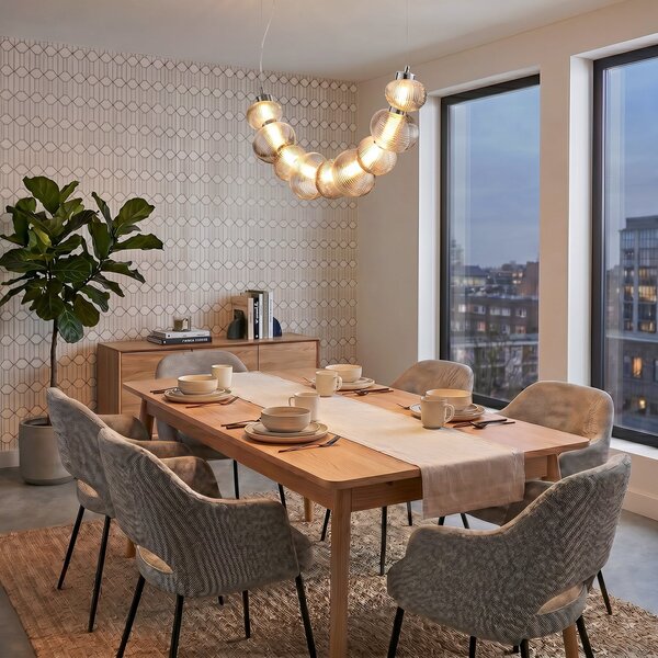 Milagro Lighting LED viseča svetilka Bolla, krom/dimno siva, steklo, dolžina 79,5 cm, Kovinska, Dnevna soba / jedilnica, Steklo, Sodobni