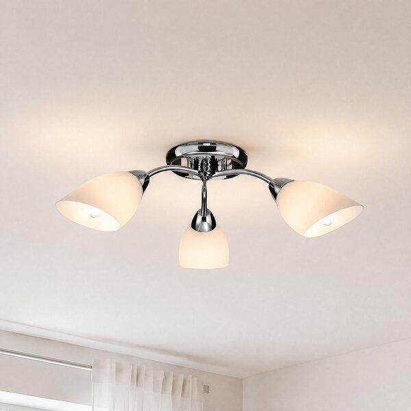 Milagro Lighting Stropna svetilka Portos, 3-žarčna, bela/krom, kovina, Ø 54 cm, zatemnjen, Bela, Dnevna soba / jedilnica, Kovina