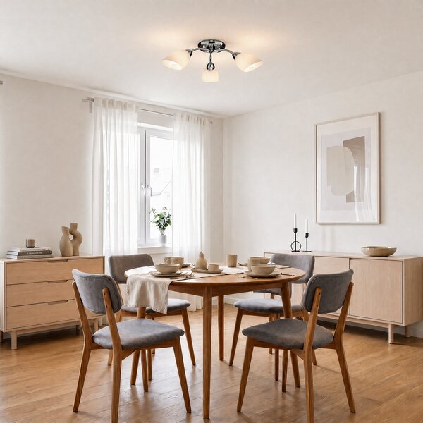 Milagro Lighting Stropna svetilka Portos, 3-žarčna, bela/krom, kovina, Ø 54 cm, zatemnjen, Bela, Dnevna soba / jedilnica, Kovina