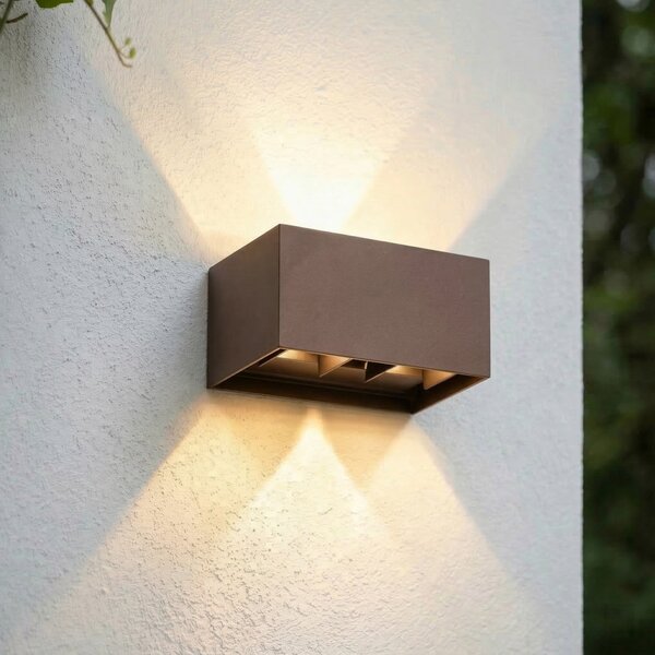 Lindby LED zunanja stenska svetilka Nivar, kvadratna, rjava, 20 cm, IP54, Rjava / rjasta, Aluminij, Sodobni