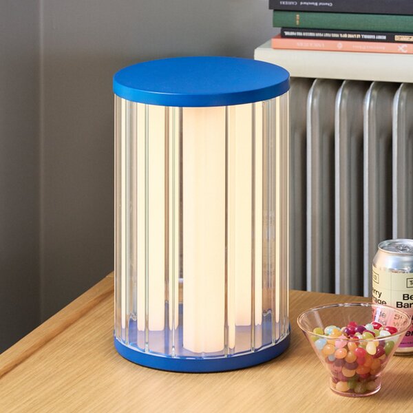 Hübsch LED namizna svetilka Aru, modra/prosojna, višina 30 cm, steklo/železo, zatemnjen, Modra, Dnevna soba / jedilnica, Sodobni