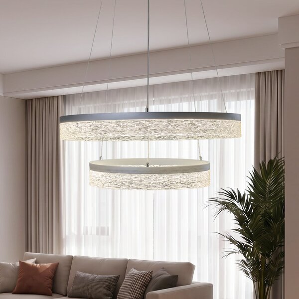 Milagro Lighting LED viseča svetilka Gala, srebrna, kovina, Ø 60 cm, 4.000 K, Kovinska, Dnevna soba / jedilnica, Kovina, Sodobni