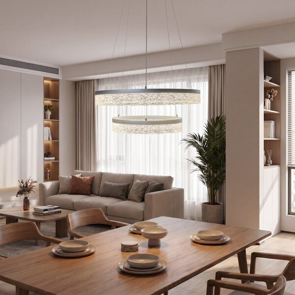 Milagro Lighting LED viseča svetilka Gala, srebrna, kovina, Ø 60 cm, 4.000 K, Kovinska, Dnevna soba / jedilnica, Kovina, Sodobni