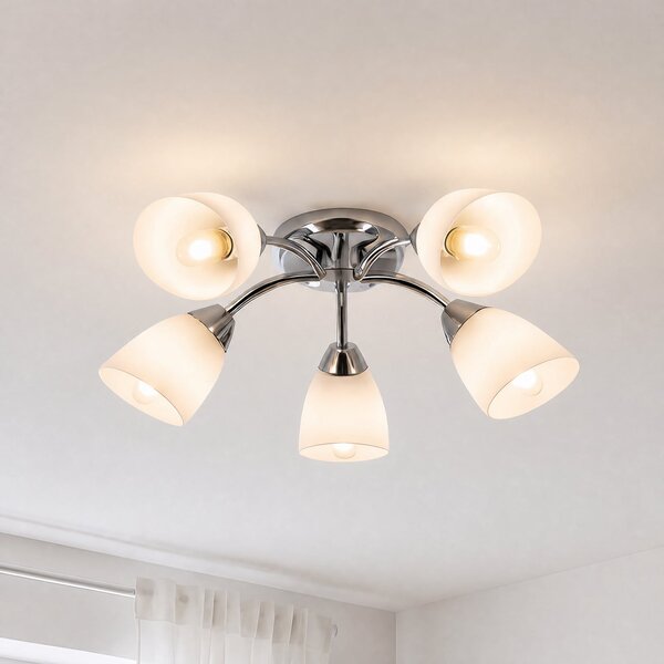 Milagro Lighting Stropna svetilka Portos, 5-žarčasta, bela/krom, kovina, Ø 54 cm, zatemnjen, Bela, Dnevna soba / jedilnica, Kovina