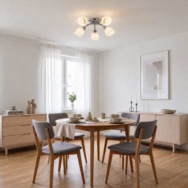 Milagro Lighting Stropna svetilka Portos, 5-žarčasta, bela/krom, kovina, Ø 54 cm, zatemnjen, Bela, Dnevna soba / jedilnica, Kovina
