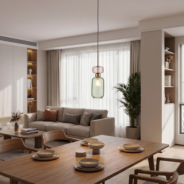 Milagro Lighting Visoka svetilka Molly, zelena/zlata, 1-žarek, steklo, Ø 12 cm, zatemnjen, Zelena, Dnevna soba / jedilnica, Steklo, Sodobni