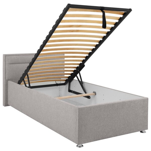 OBLAZINJENA POSTELJA 90 cm x 200 cm , les, kovina, umetna masa, tekstil svetlo siva