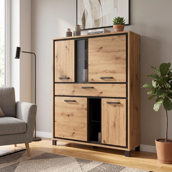 Livetastic Visoka Komoda Trondheim, Barva Hrasta, Črna