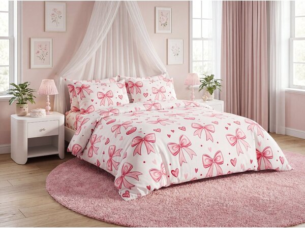 Posteljnina iz mikrovlaken RIBBON LOVE bela Dimenzije posteljnine: 70 x 80 cm | 140 x 200 cm