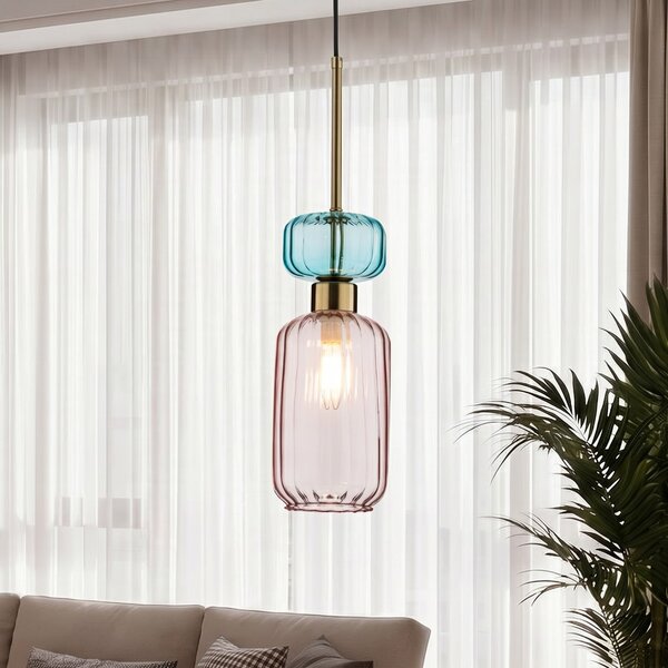 Milagro Lighting Visoka svetilka Molly, roza/zlata, 1-žarek, steklo, Ø 12 cm, zatemnjen, Roza / rosé, Dnevna soba / jedilnica, Steklo, Sodobni