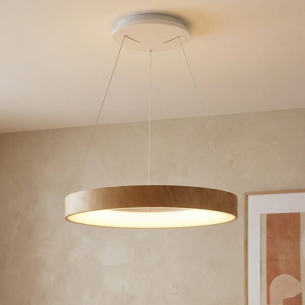Mantra Iluminación LED viseče svetilo Niseko II, daljinski upravljalnik, Ø 38cm lesene barve, zatemnjen, Les, Dnevna soba / jedilnica, Aluminij, Sodobni