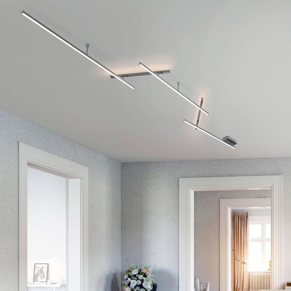 Trio Lighting Indira, vrtljiva LED stropna svetilka, dimmer, nikelj, zatemnjen, Siva, Dnevna soba / jedilnica, Kovina, Sodobni