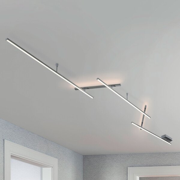 Trio Lighting Indira, vrtljiva LED stropna svetilka, dimmer, nikelj, zatemnjen, Siva, Dnevna soba / jedilnica, Kovina, Sodobni