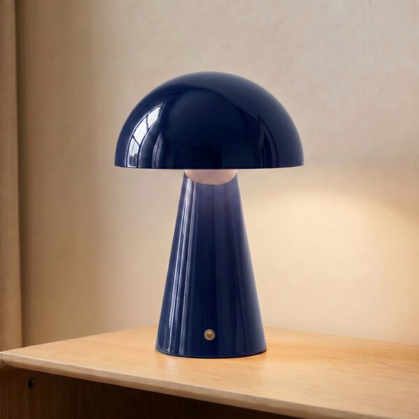 Lindby LED namizna svetilka Nevijo, modra, Ø20cm, USB, zatemnilnik, zatemnjen, Modra, Dnevna soba / jedilnica, Kovina, Sodobni