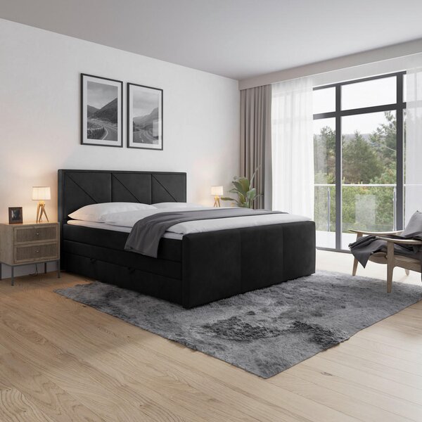 BOXSPRING POSTELJA 180 cm x 200 cm , karton, leseni material črna