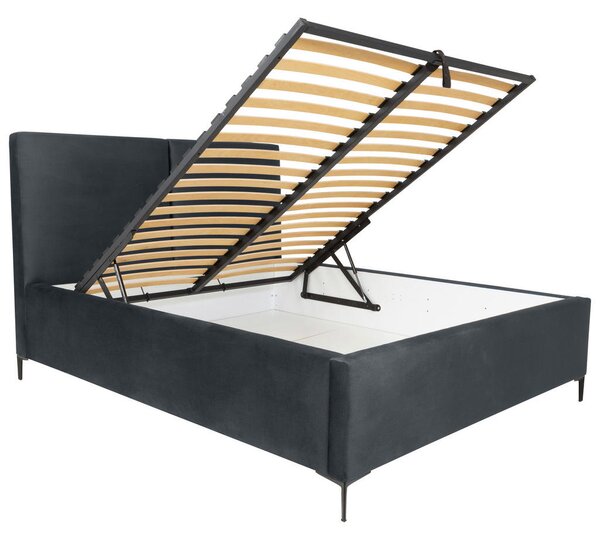 OBLAZINJENA POSTELJA 160 cm x 200 cm , tekstil temno siva
