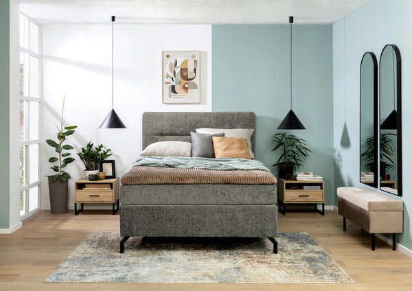 BOXSPRING POSTELJA 140 cm x 200 cm , tekstil siva