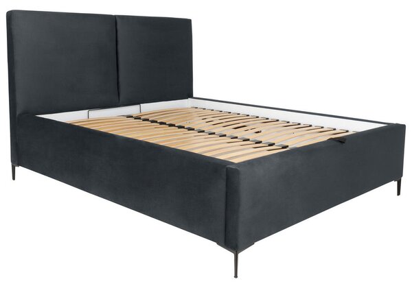 OBLAZINJENA POSTELJA 160 cm x 200 cm , tekstil temno siva