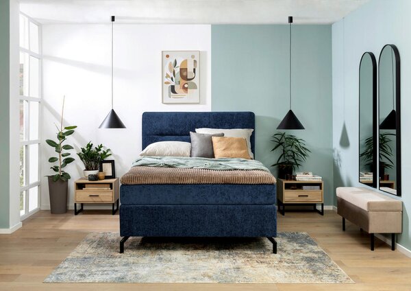 BOXSPRING POSTELJA 140 cm x 200 cm , tekstil temno modra