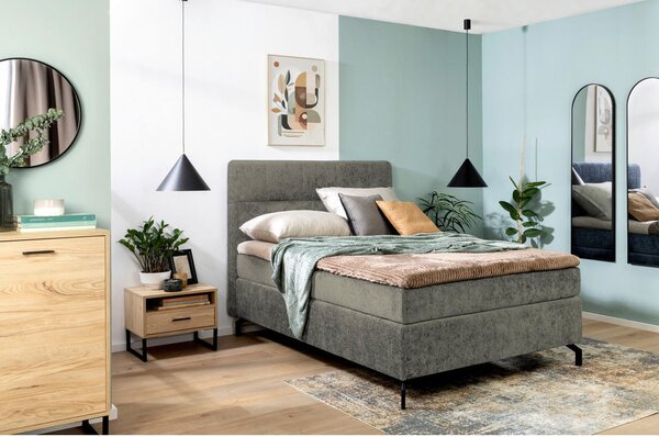 BOXSPRING POSTELJA 140 cm x 200 cm , tekstil siva