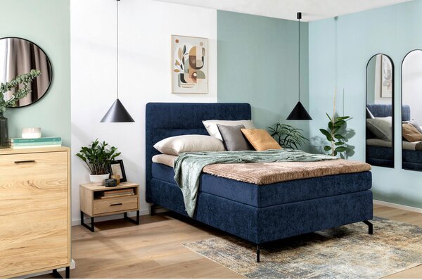 BOXSPRING POSTELJA 140 cm x 200 cm , tekstil temno modra