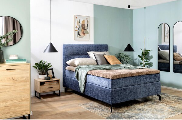 BOXSPRING POSTELJA 140 cm x 200 cm , tekstil modra
