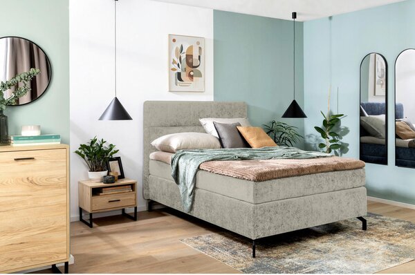 BOXSPRING POSTELJA 140 cm x 200 cm , tekstil svetlo siva