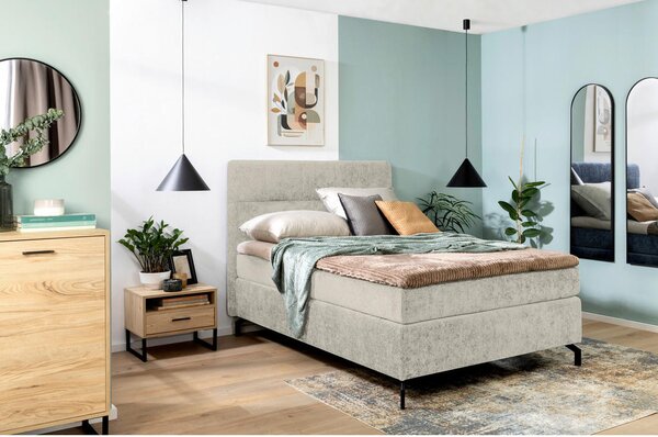 BOXSPRING POSTELJA 140 cm x 200 cm , tekstil bež
