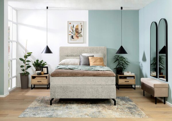 BOXSPRING POSTELJA 140 cm x 200 cm , tekstil bež