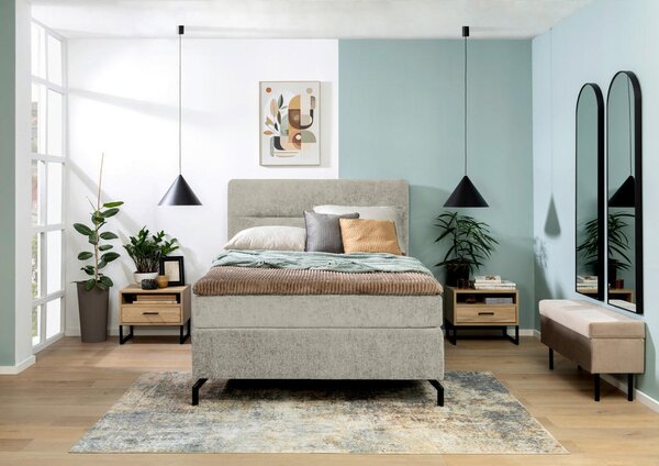 BOXSPRING POSTELJA 140 cm x 200 cm , tekstil svetlo siva