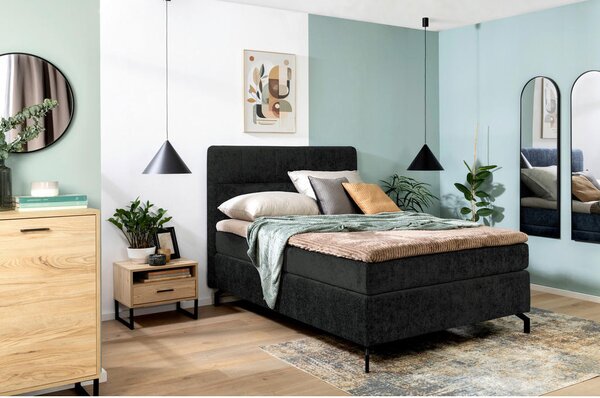 BOXSPRING POSTELJA 140 cm x 200 cm , tekstil črna