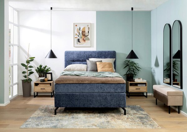 BOXSPRING POSTELJA 140 cm x 200 cm , tekstil modra